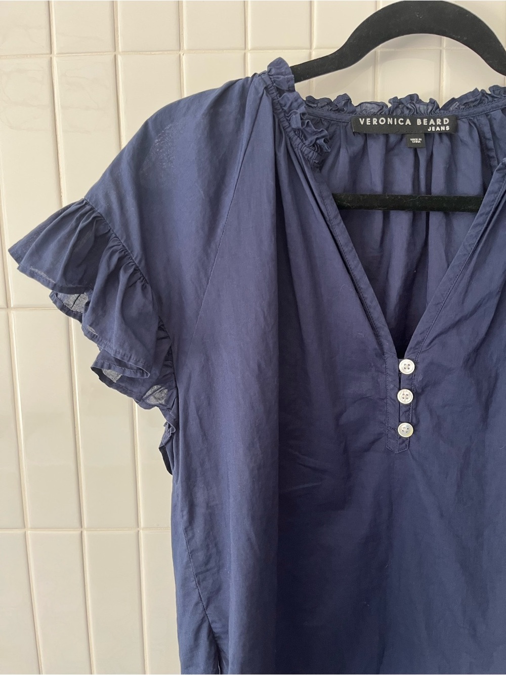 Veronica Beard Jeans Navy Flutter Ruffle Sleeves Size Small - Picture 4 of 4